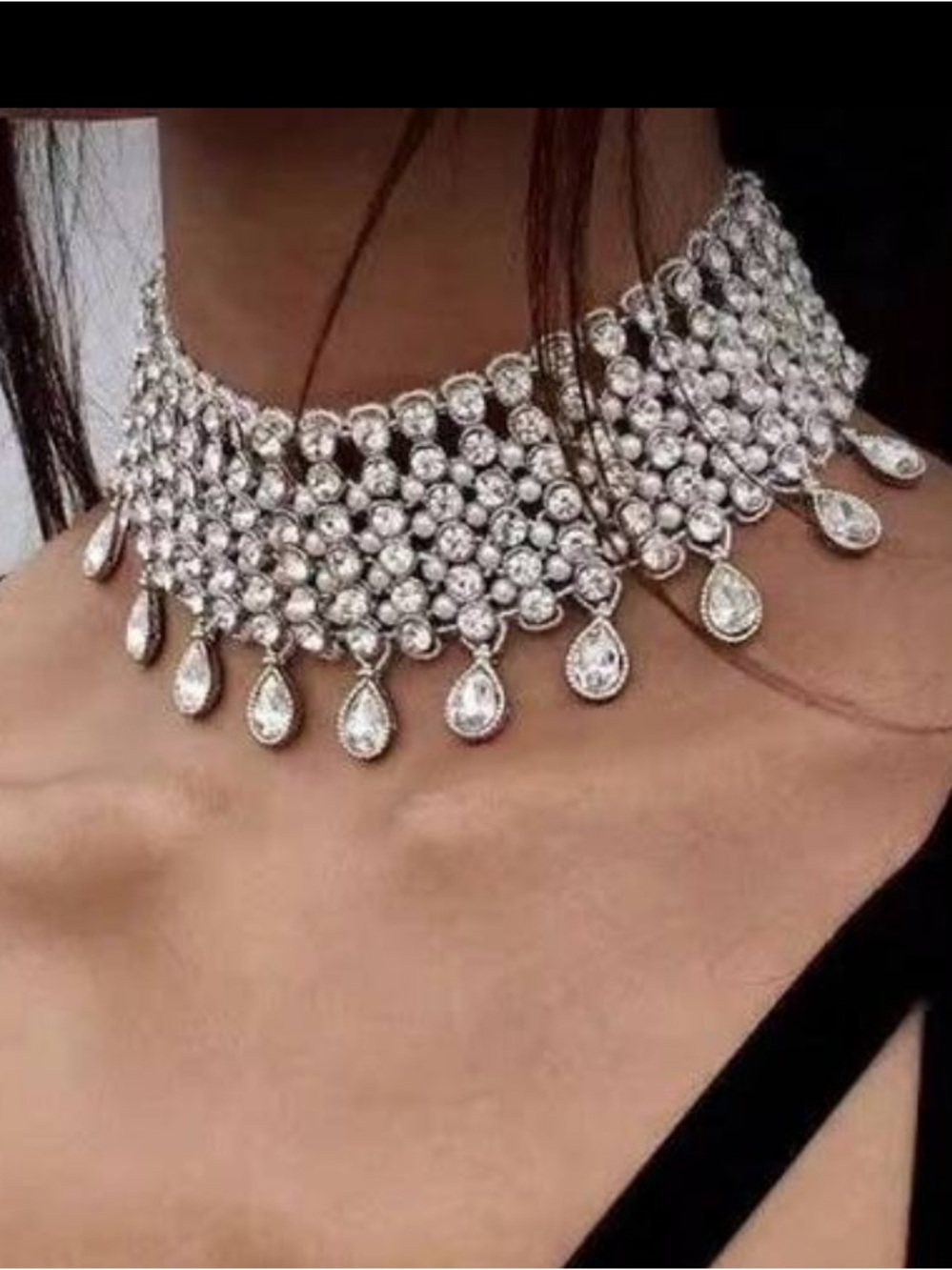 Indian boho rhinestone choker necklace tassel diamond